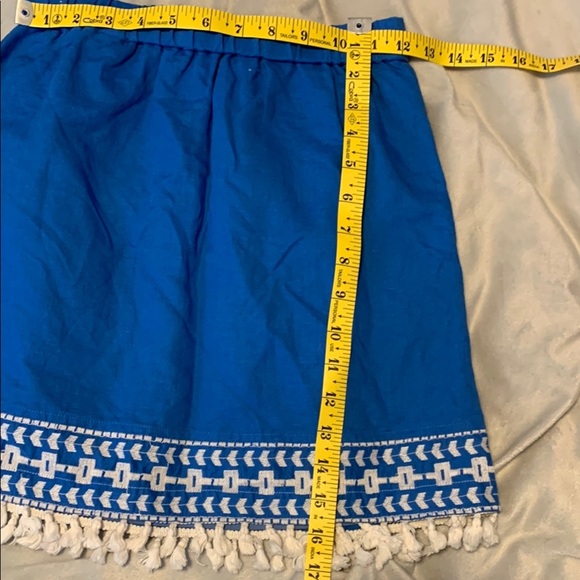J CREW cobalt Blue mini Skirt White Embroidery and Tassels elastic waist xxs - Picture 3 of 4
